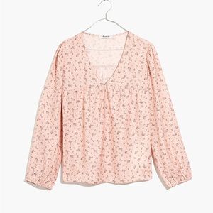Madewell Satin Puff-Sleeve V-Neck Top in Baby's Breath Sz S